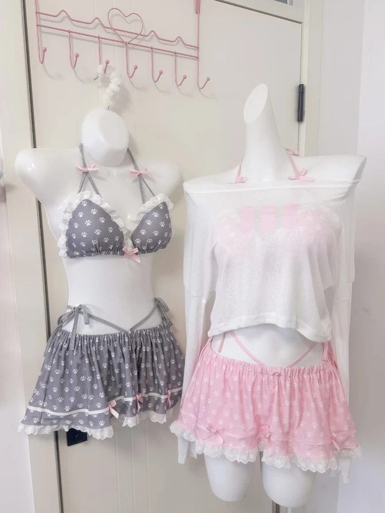 2026 Trendy Fairy Sweet High Waist 4-Piece Split Bikini Set For Women Print Swimwear Chic Beach Vacation Summer Party Fashion