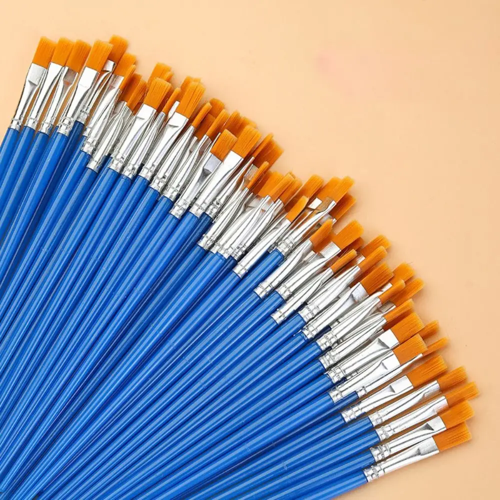 100 Pcs Tool Nylon Hair Paint Brushes Set Pointed Flat Oil Painting Brushes Art Ceramic Painting Supplies Watercolor