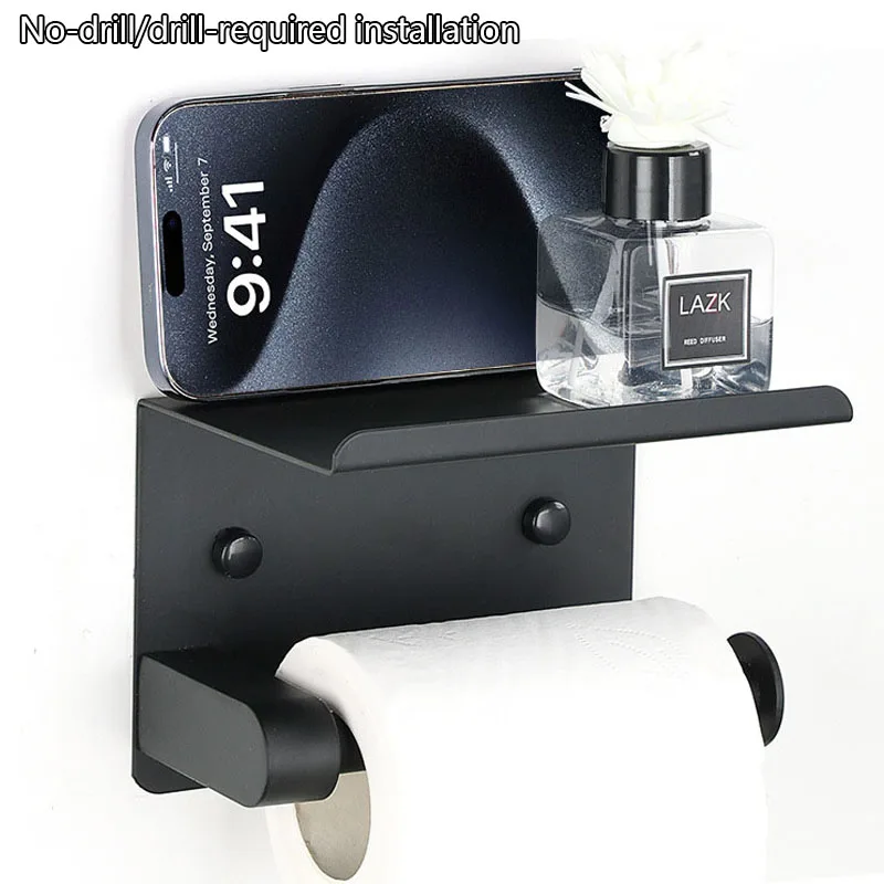 

Wall Mounted Toilet Paper Roll Holder Rustproof Bathroom Tissue Roll Holder with Shelf Sticky Toilet Paper Roll Holder