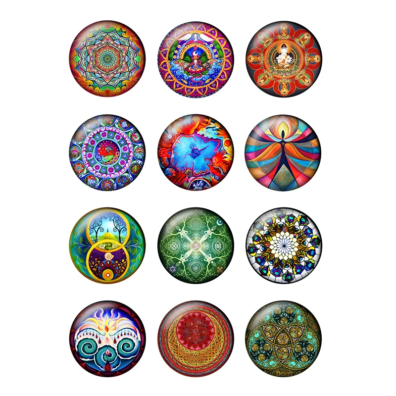 24pcs/lot Round Mandala Datura Flowers Glass Cabochons 12mm 14mm 18mm 20mm 25mm DIY Jewelry Making Findings & Components H185