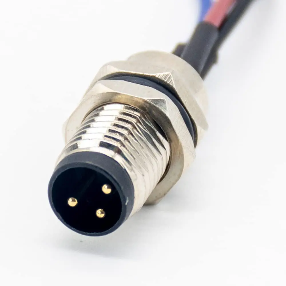 Receptáculos de panel recto macho de 3 pines, conector M8, impermeable, montaje trasero con línea, 0,2 m