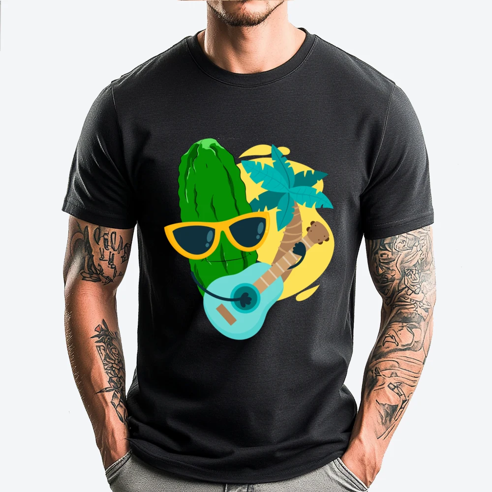 

Funny Tropical Cucumber Lover Palm Trees Summer Pickle Blank T Shirt 100℅ Cotton Oversize Man Cool Fashion T Shirt