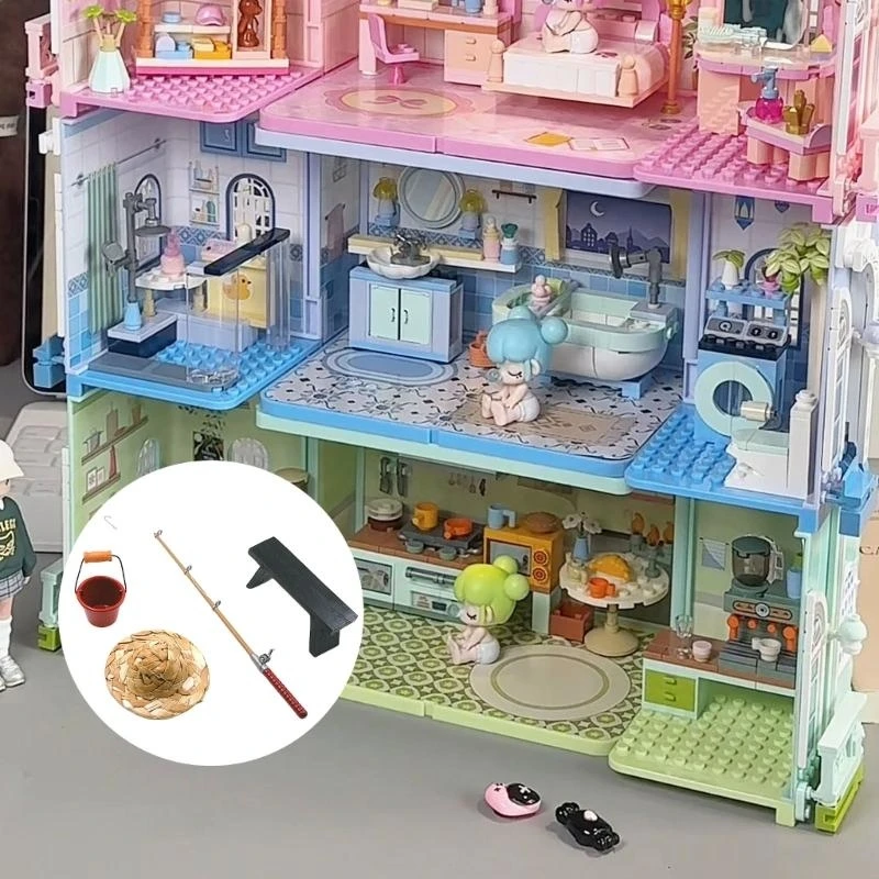 Рыболовное снаряжение для ролевых игр, масштабная модель 1/12, аксессуары, пластиковый стержень, стул-ведро, безопасное для 15UB