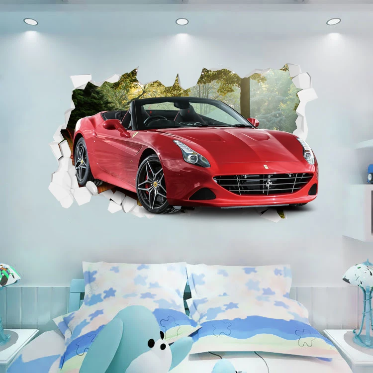 3D body through wall car self-adhesive wall sticker creative high-end