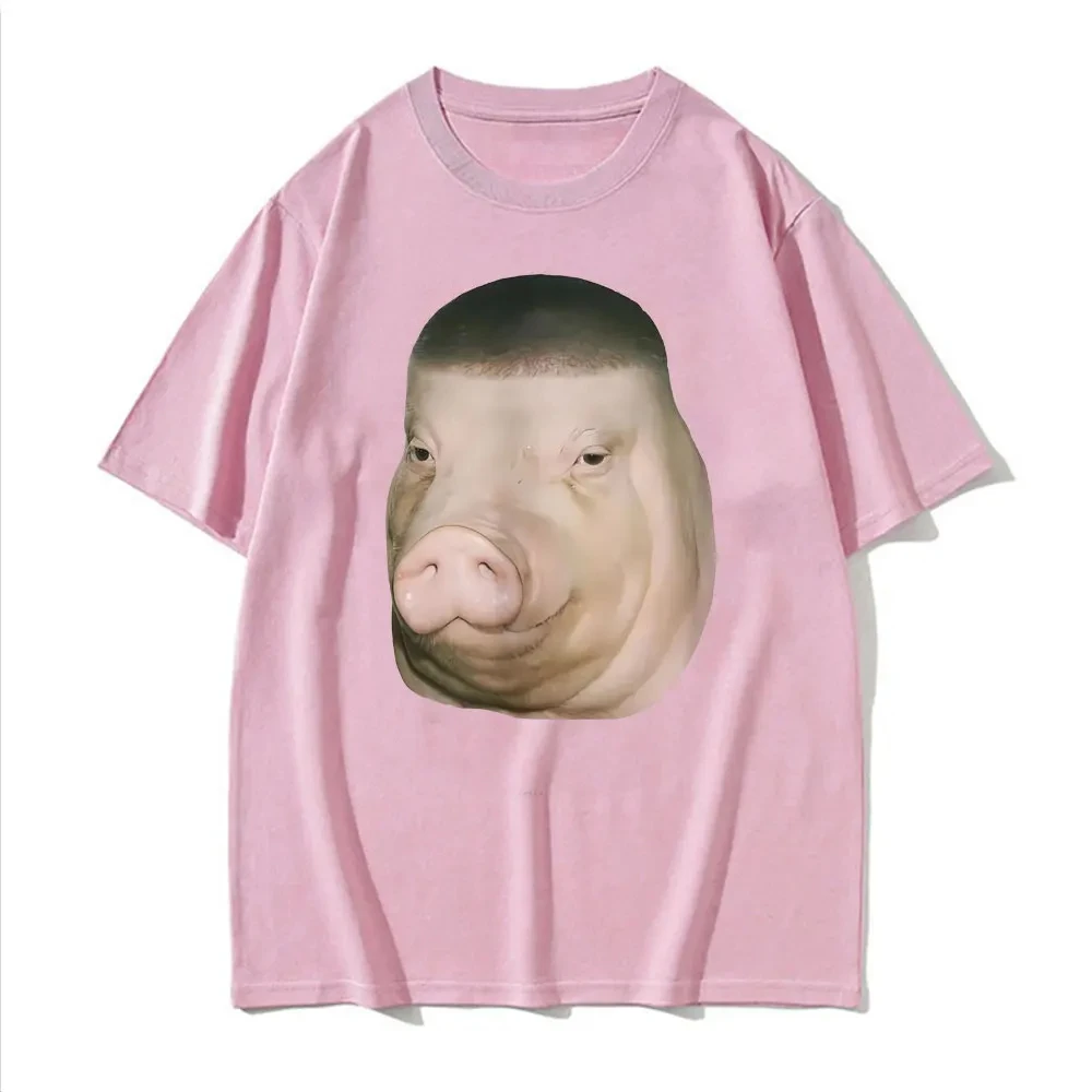 Wig Pig Gradient Buzz Cut Funny Hairstyle Emoji T-shirt, Retro Women's Humorous T-shirt Summer Streetwear Graphic T Shirts Y2K