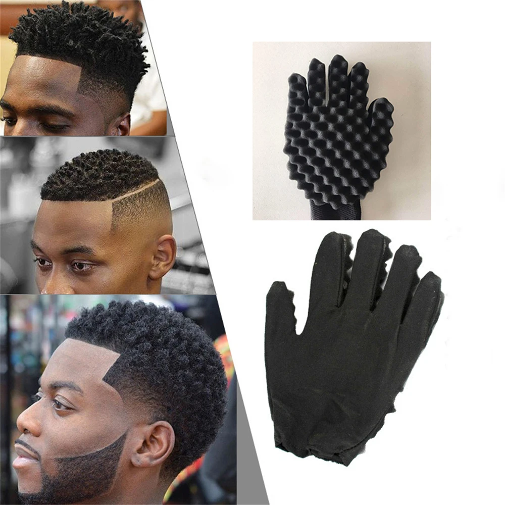 1pcs Black Magic Hair Curly Sponge Gloves Hairbrush Tool Natural Coil Wave Hair Black Men Brush Barber Shop Styling Tools
