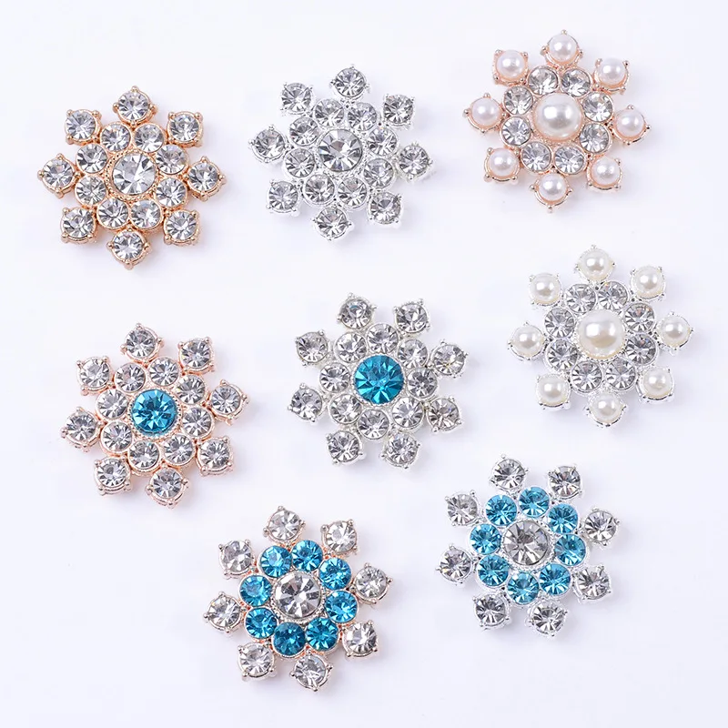 10pcs/lot 21x21mm Snowflake Rhinestone Cabochons Pearl Metal Base for DIY Jewlery Making Crafts Bows Embellishment Accessories