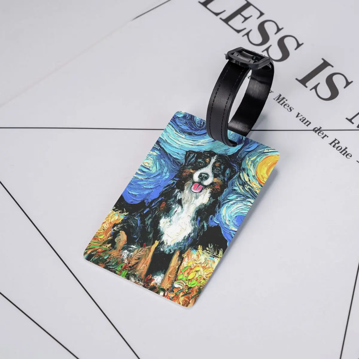 Starry Night Bernese Mountain Dog Luggage Tag for Suitcases Funny Pet Puppy Baggage Tags Privacy Cover Name ID Card