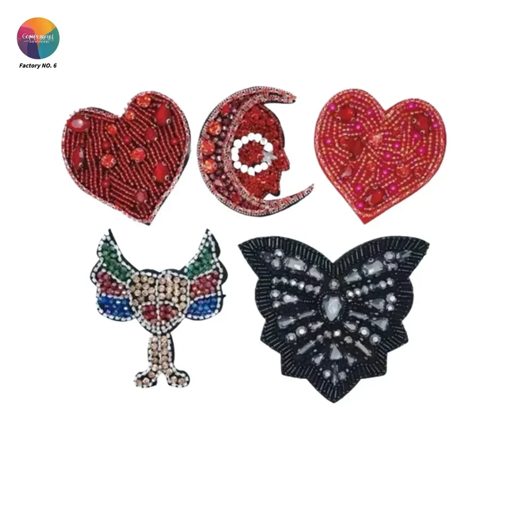 New Spot Handmade Beaded Rhinestone Butterfly Cloth Sticker, Clothing Luggage Versatile Patch Sticker, Peach Heart DIY Cloth Sti