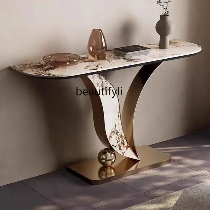 

partition special-shaped rock slab entrance table ultra-narrow entry simple small apartment against the wall end view table