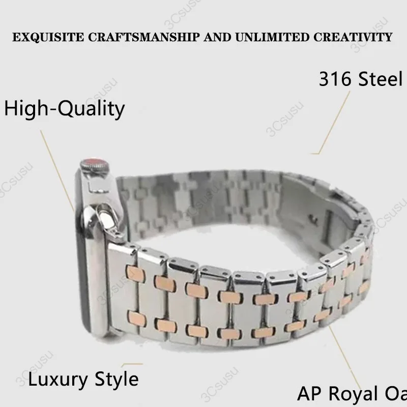 Luxury Bracelet Band For Apple Watch iwatch Ultra 9 8 7 6 5 4 SE Stainless Steel Strap 49mm 44mm 45mm 42mm 41mm AP royal Strap