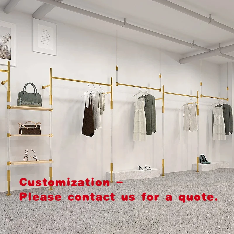 custom.Clothing Store Furniture Transparent Acrylic Commercial Garment Rack Wall Mounted Clothing Shop Racking Display Clothing