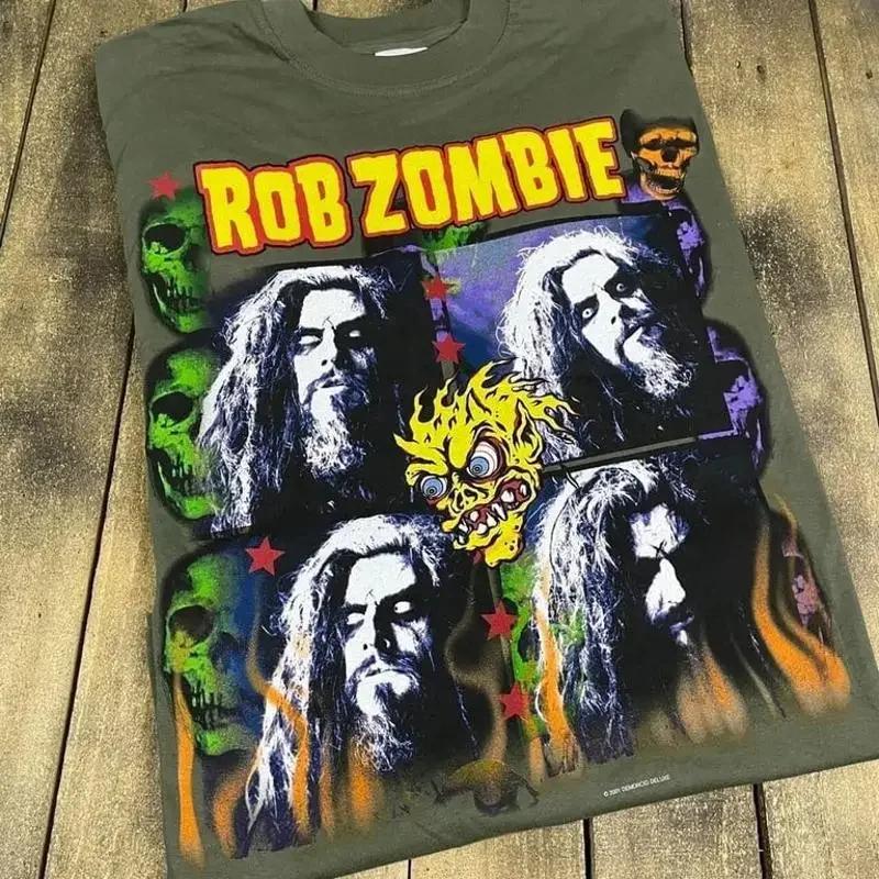Camiseta de manga corta color verde militar Rob Zombie Tour Kv31476