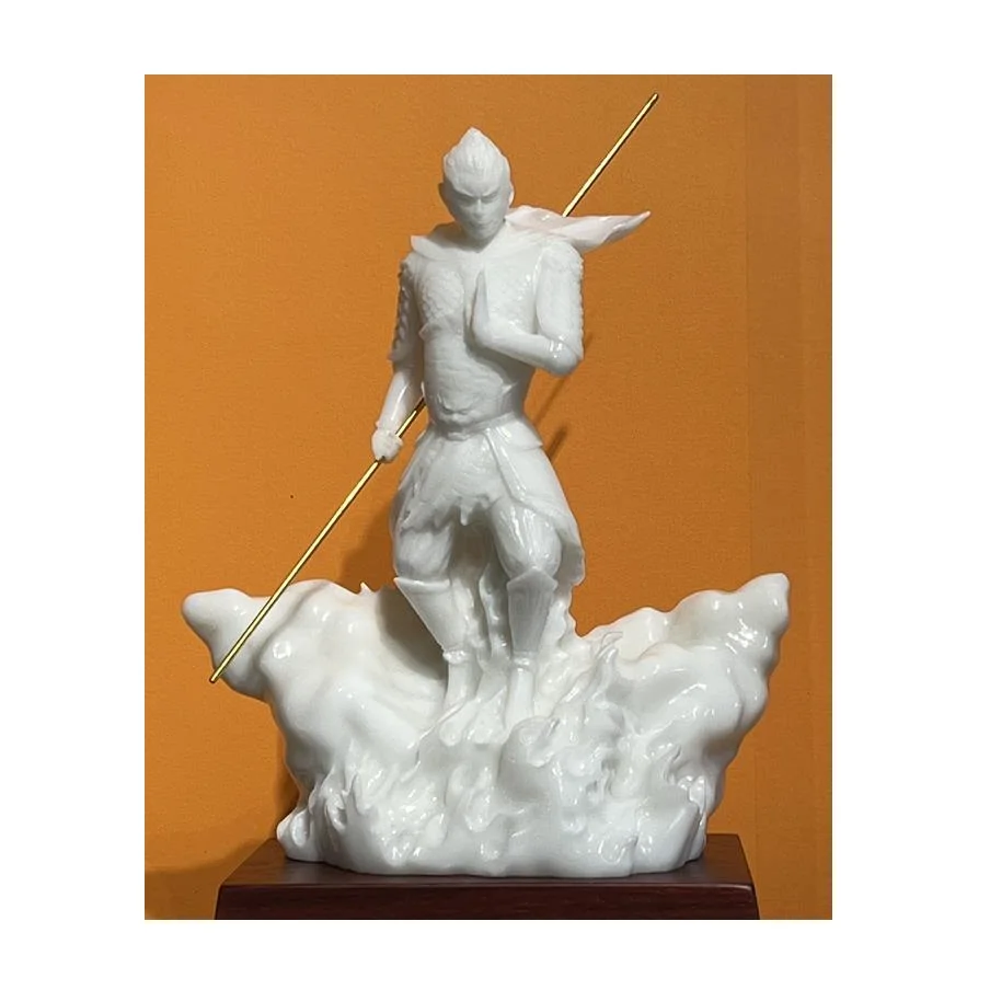 White Jade Marble Stone Chinese Fighting Holy Buddha Great Sage Equalling Heaven Monkey King Sun Wukong Statue