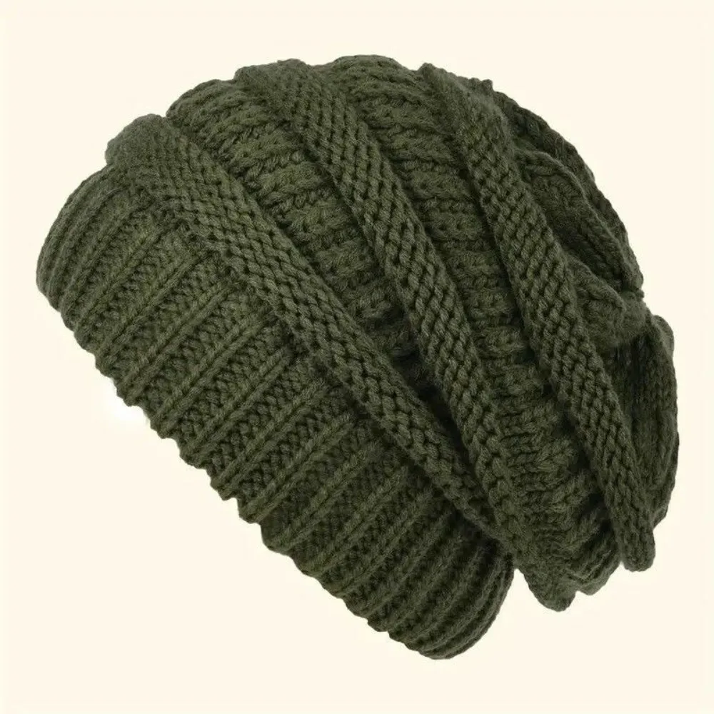 Vintage Chunky Knit Slouchy Beanie Warm Soft Elastic Pullover Hat Loose Ear Protecting Cold Weather Hat Autumn Winter