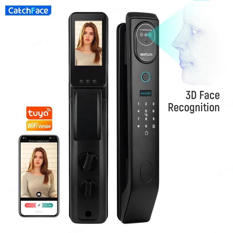 

Facial Recognition Automatic Door Lock TUYA Front Door Fingerprint Smart Lock Digit Camera Visible Inner Screen