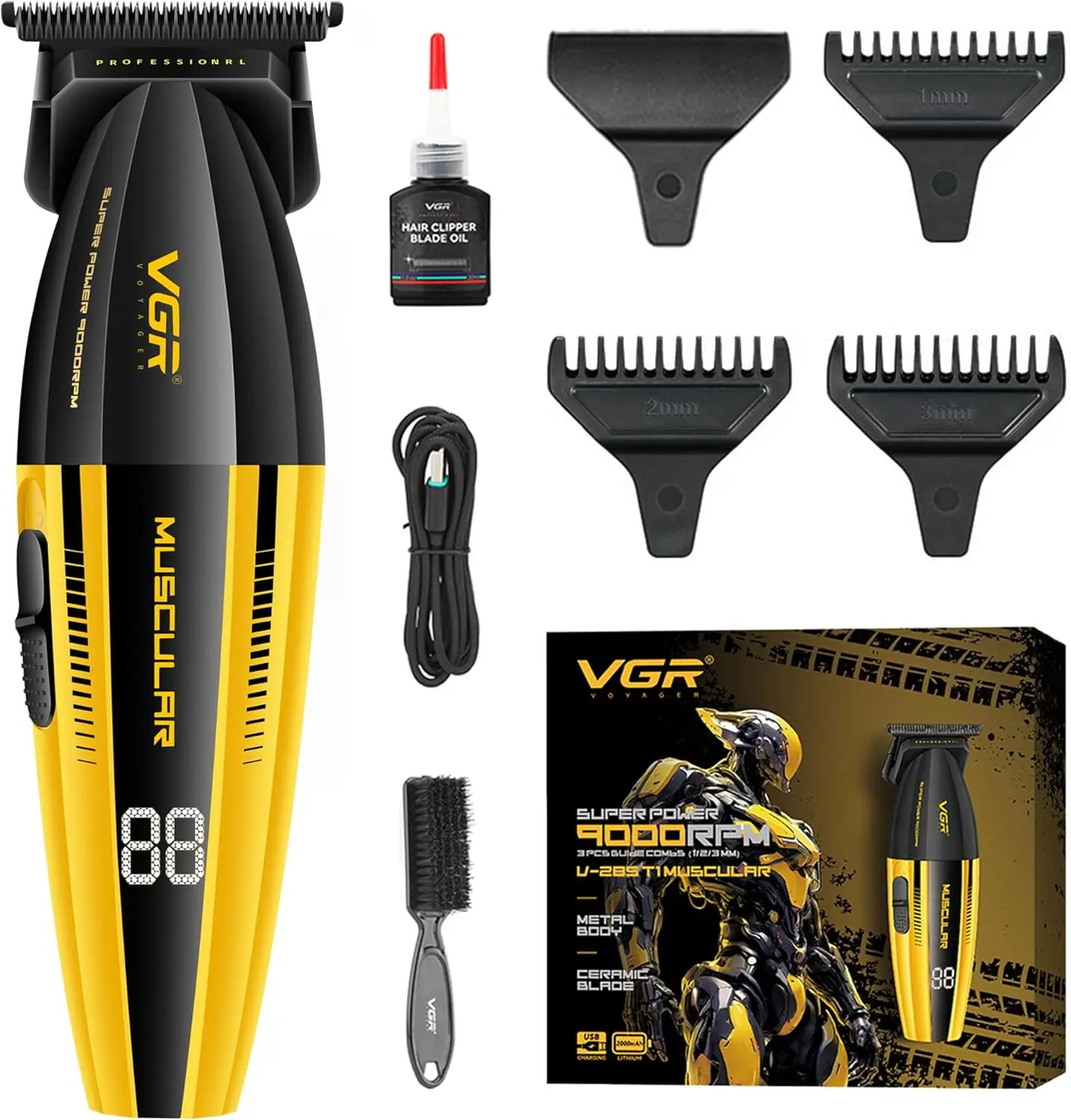 Professional Cordless Hair Clipper Kit with LED Display, Zero-Gap Ceramic Blade for Men's Beard and Hair Trimming