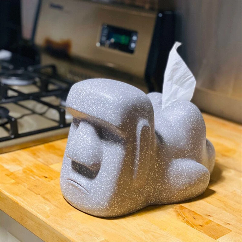 

Paper Towel Box Square Moai Shape Resurrection Island Stone Figure Tissue Box Table Decoration Towel Napkin Papers Dispenser