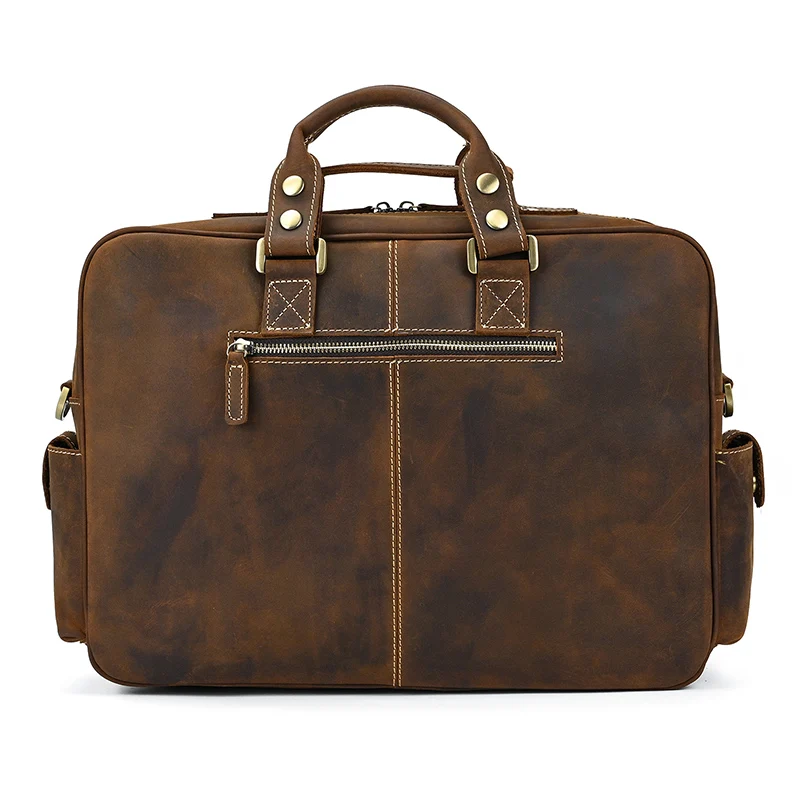 Vintage Men Crazy Horse Leather Briefcase Large Laptop Genuine Leather Business Bag Work Tote Travel Bag Cowhide Messenger Bag