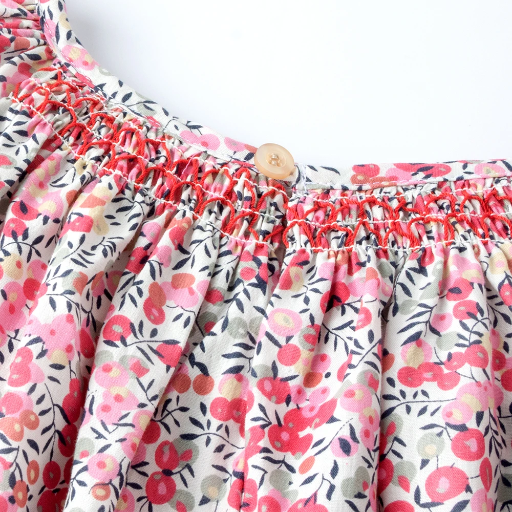 Blumen-Sommerkleid für Mädchen im Alter von 1, 2, 3, 4, 5, 6 Jahren, Smockdesign mit fliegenden Ärmeln, für Babys und Kleinkinder, tägliche süße Kleidung – Detail 12