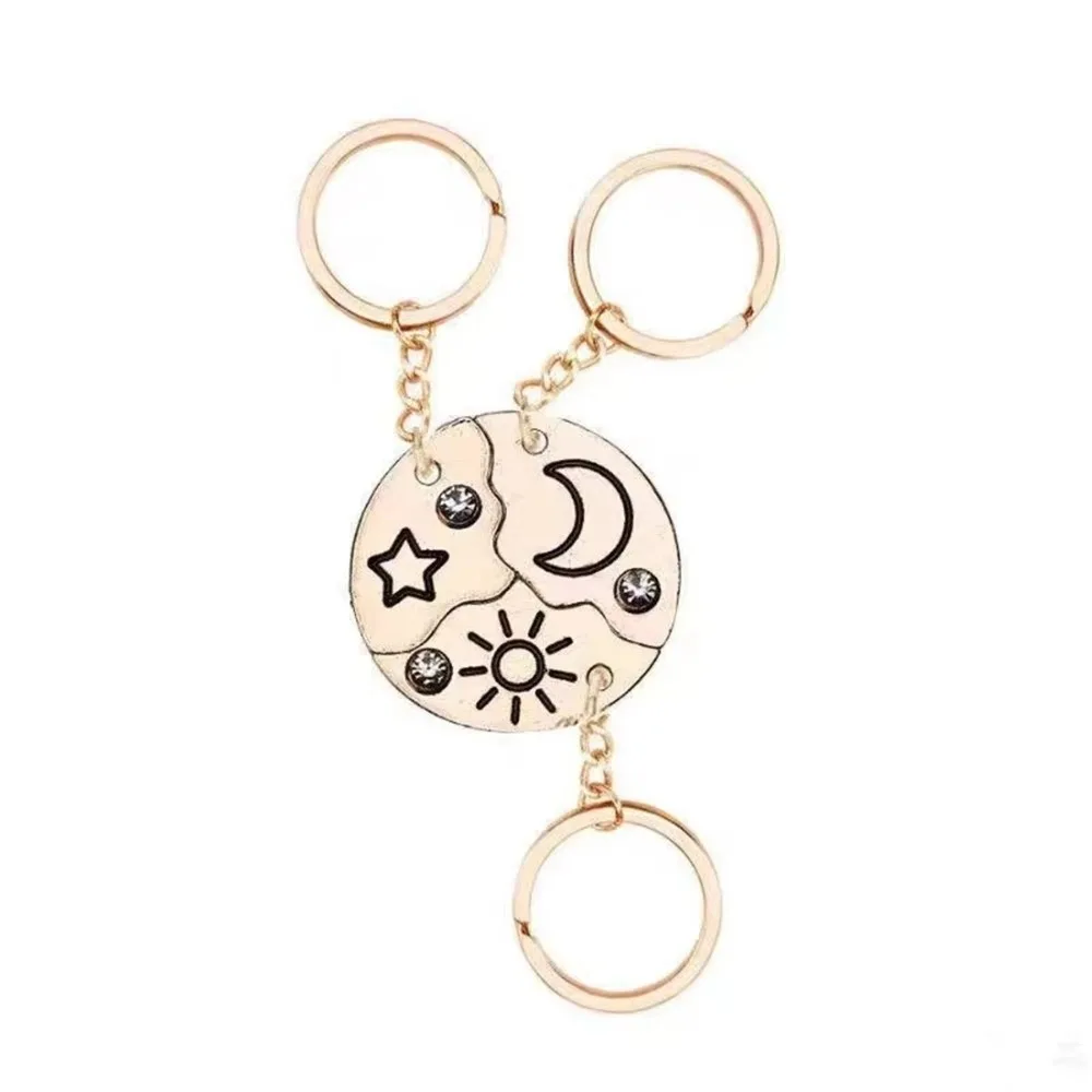 3 Pcs/Set Best Friend Gifts Creative Sun Moon Stars Keychains Magnetic Stitching Friends Keychains Round Friends Keyrings Women
