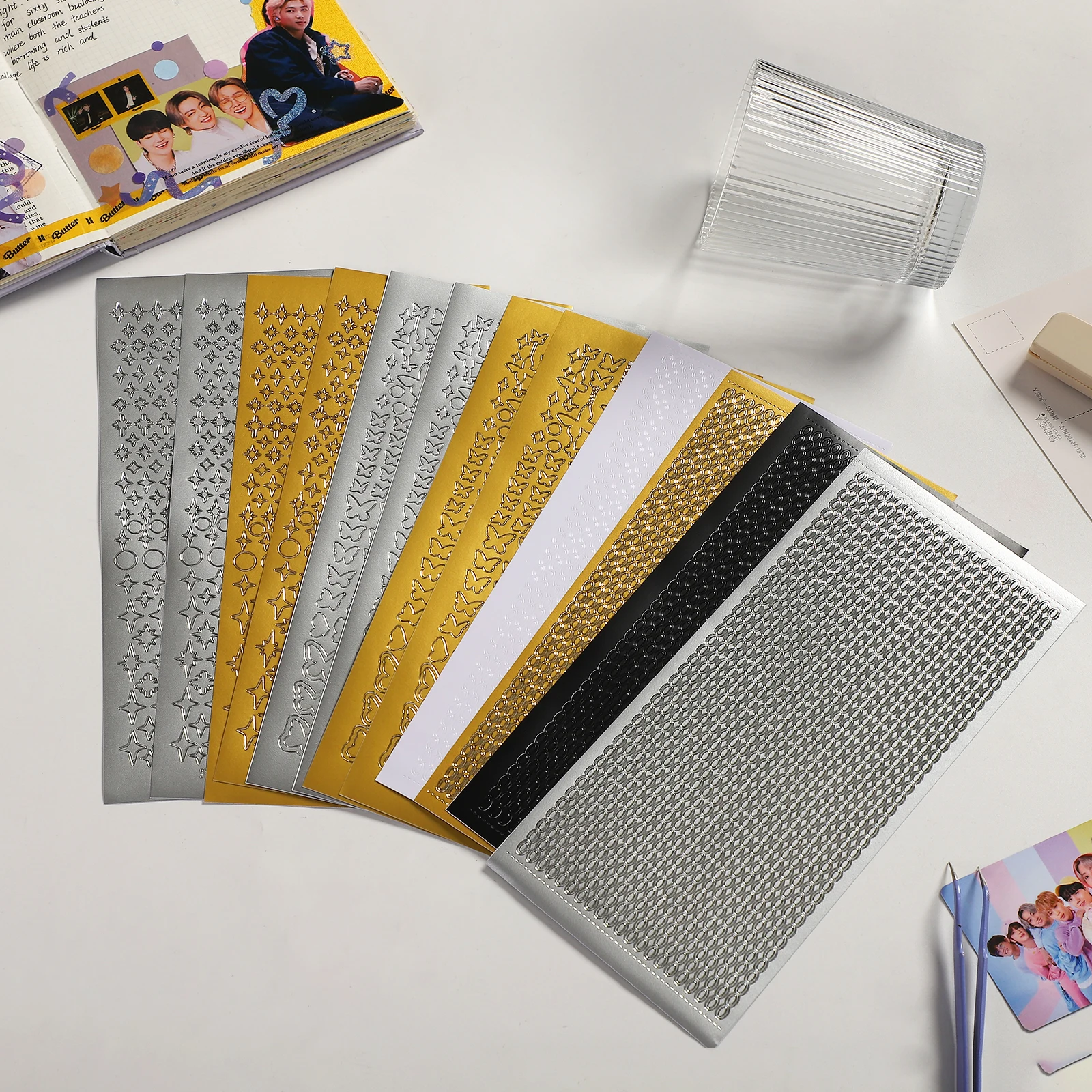 2 Pack/set Bronzing Hot Silver Flower Series PVC Goo Card Sticker Creative DIY Handbook Collage Decor Stationery