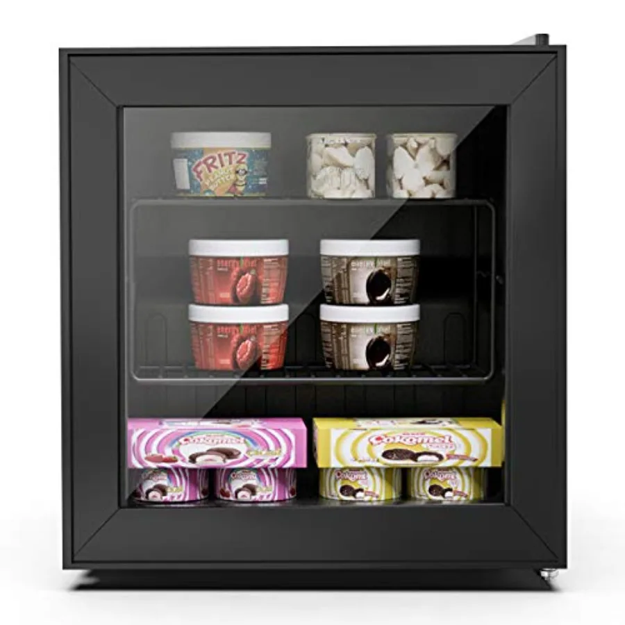 Compact 1.1 Cu Ft Mini Freezer with LED Lighting and 2 Removable Shelves Featuring 7 Adjustable Temperature Settings from -8F t