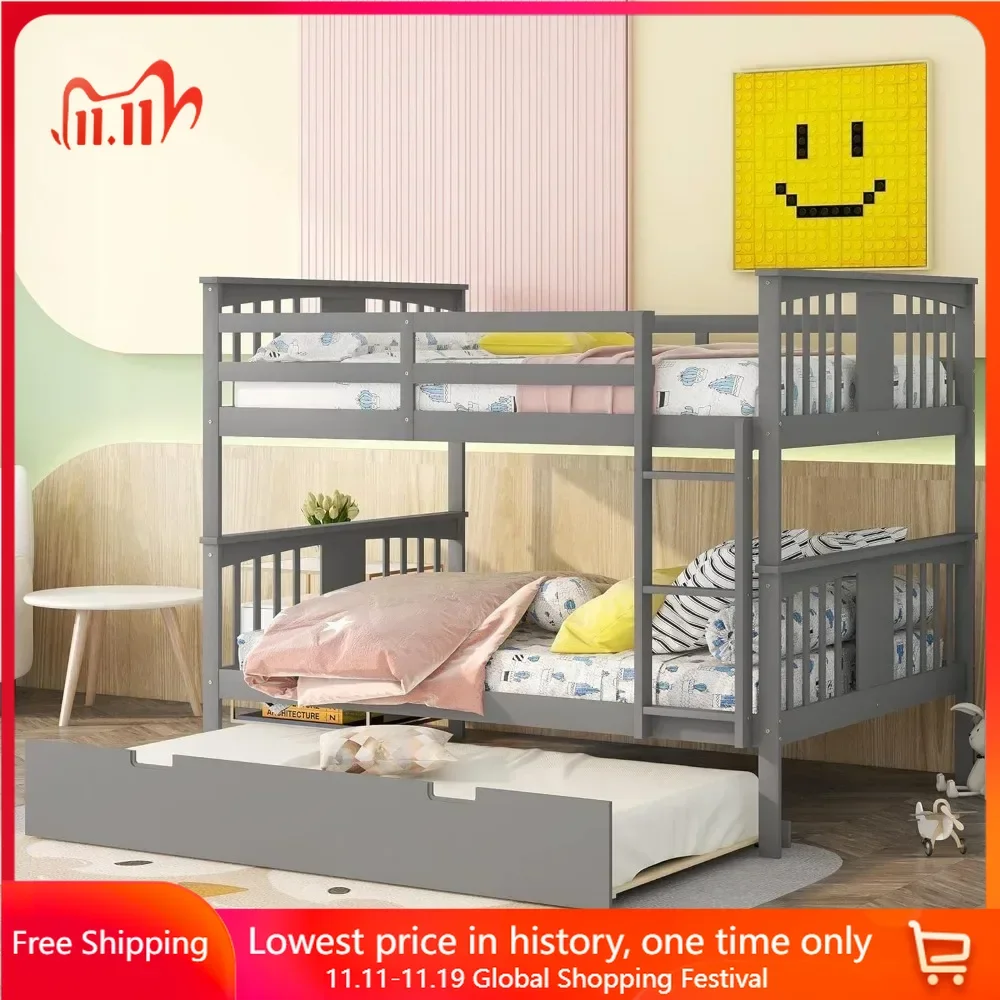 

Full Bunk Bed, for Adults Kids Teens, Detachable Wood Full Bunks Bed Frame with High Length Guardrail,Solid Wood Bunk Beds