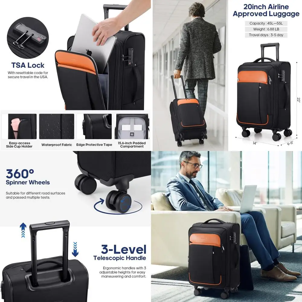 20 Expandable Softside Carry-On Luggage with TSA Lock and 4-Piece Packing Set