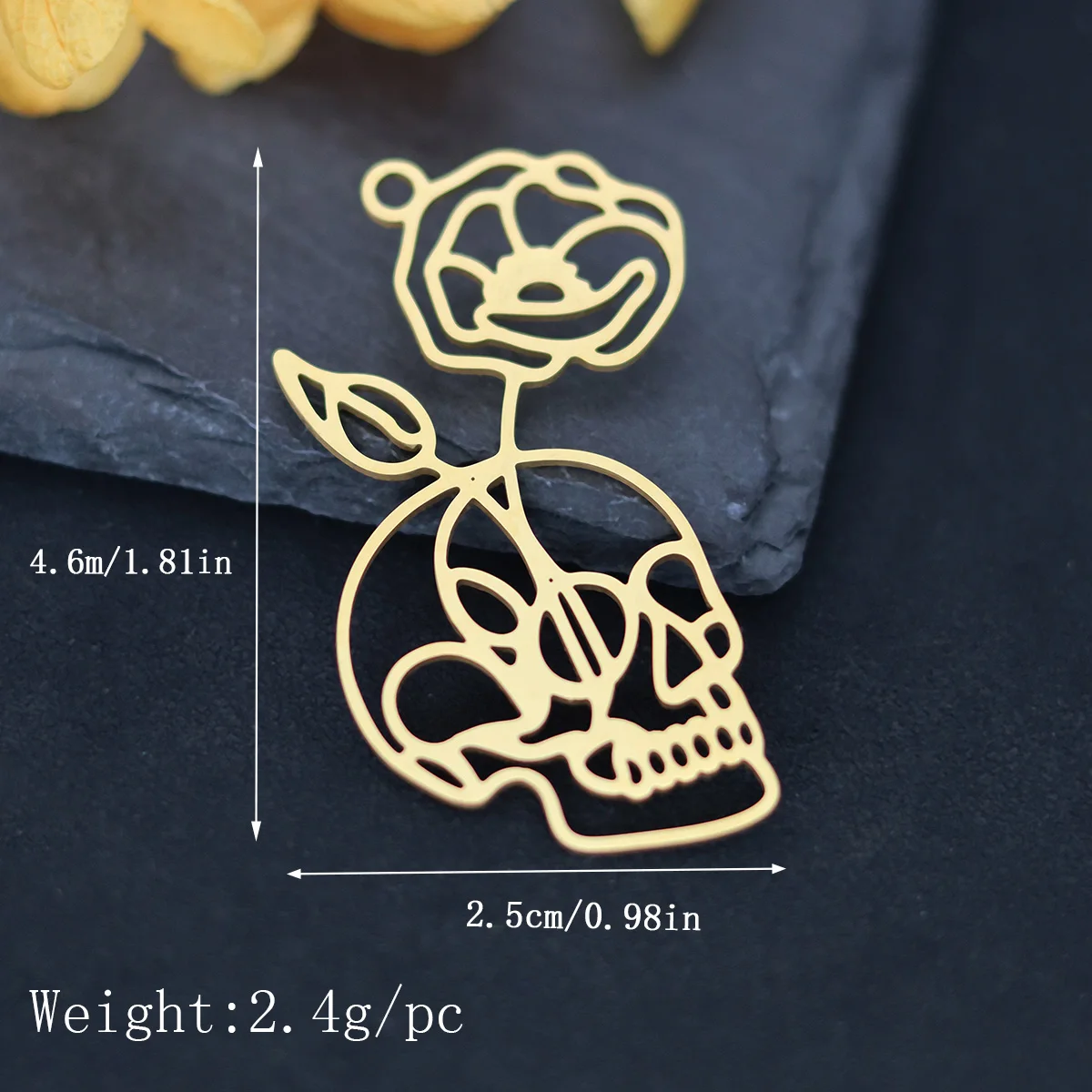 3pcs Stainless Steel Charms For Jewelry Making Birth Month Flower With Skull Pendant Handmade Bracelets Earrings DIY Accessories
