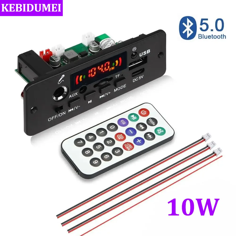 DIY Bluetooth 5.0 Stereo Car MP3 Player Decoder Board DC 5V 10W Amplifier Wireless FM Radio Module TF USB Handsfree Call