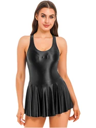 Vestido sin mangas brillante para mujer, leotardo con cuello en U, traje de baño de una pieza, Ropa de baile deportiva para gimnasia y Yoga