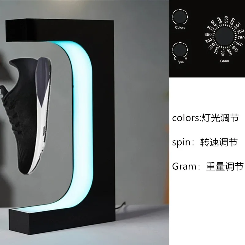 Magnetic Levitating Sneaker Rack 360 Degree Rotation Shoe Rack Double Headed Colorful Lights  Remote Controlled Shoe Display