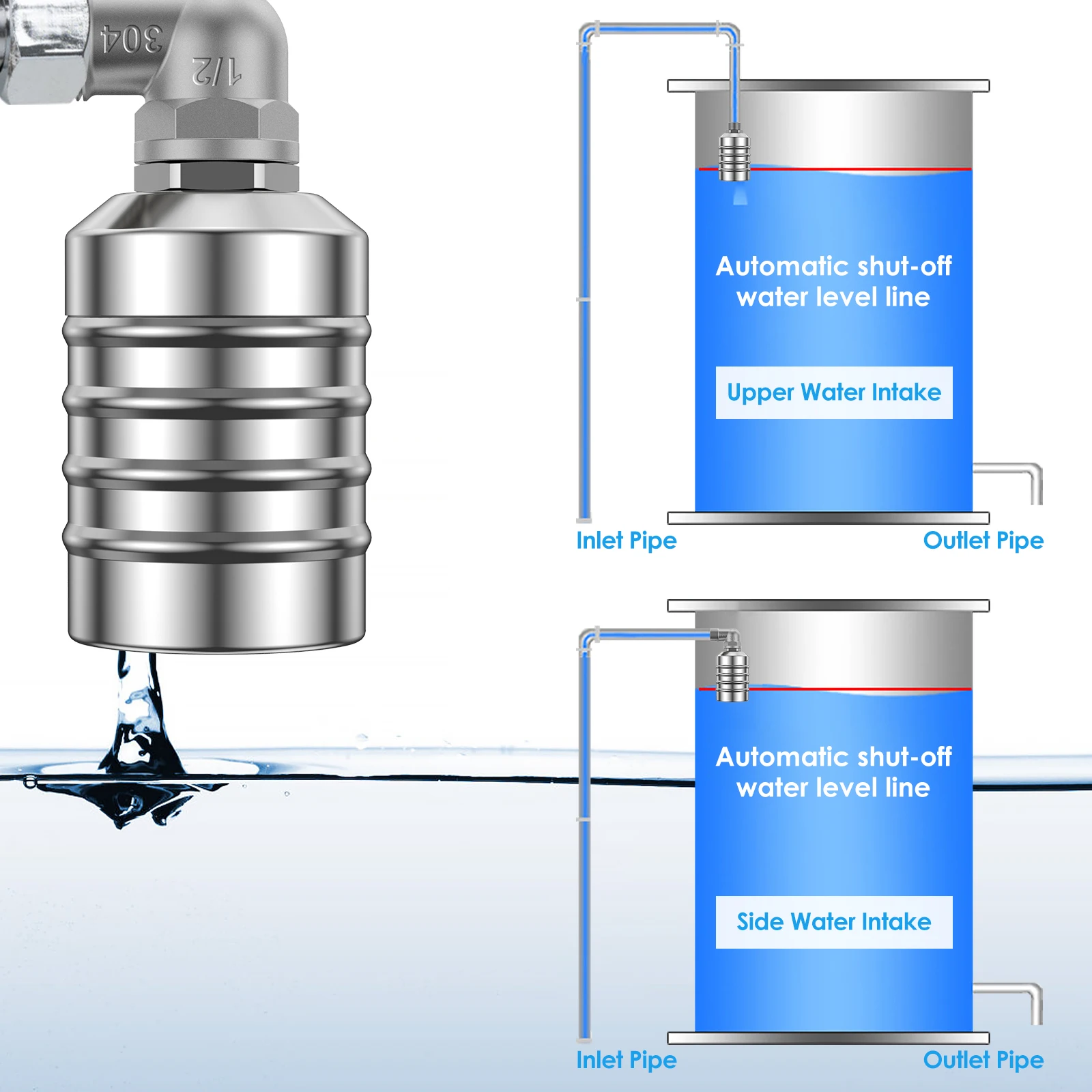 Floating Ball Valve Automatic Water Level Control Valve Stainless Steel Mini Floating Ball Valve Tank Water Tower Shutoff Valve