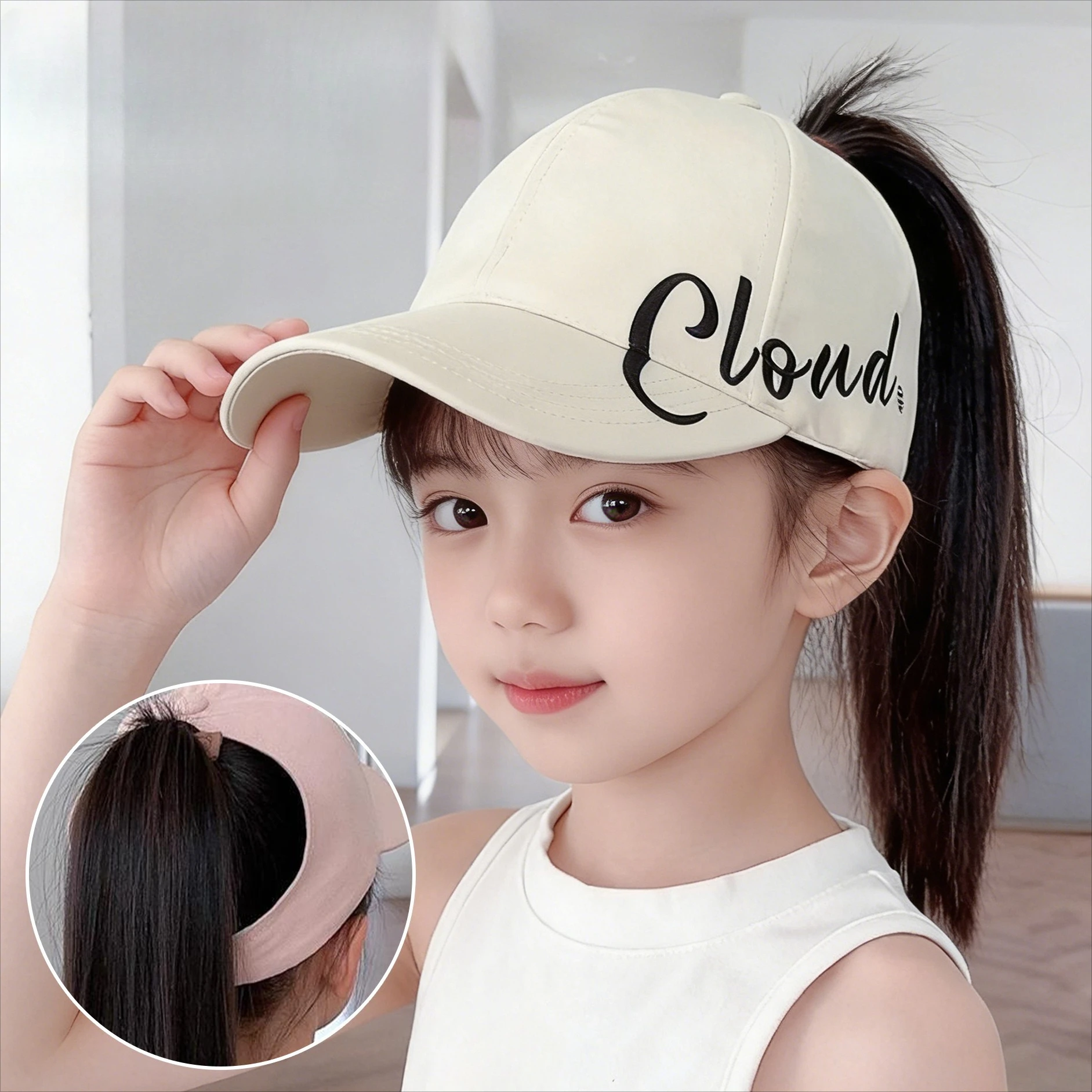 Girls' Sunscreen Empty Top Baseball Customized Half-tie Ponytail Baseball Cap Girls' Sports Sunscreen Cap