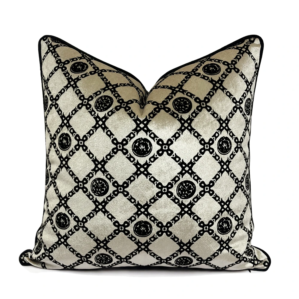 Vintage Flocked Velvet Diamond Black Chain Pillow Case Home Decorative Chair Soft Sofa Cushion Cover 1 Piece Pack