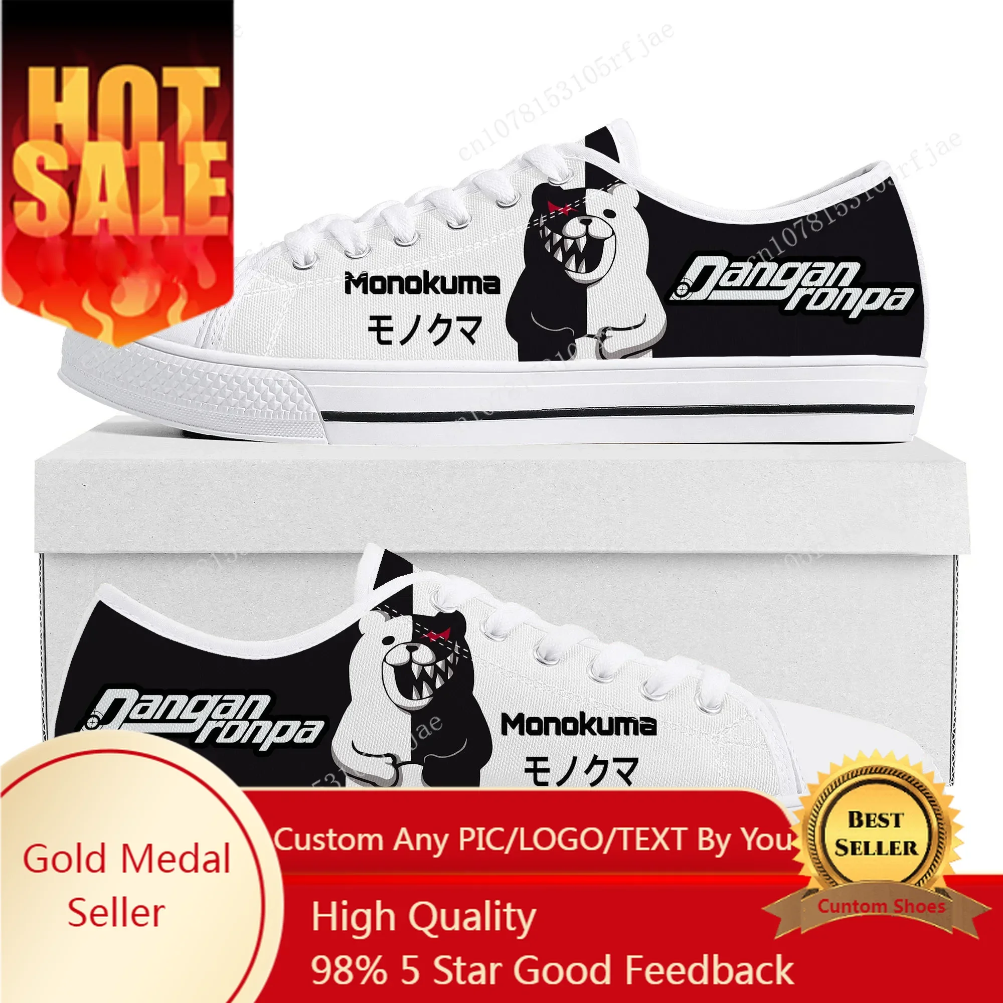 

Cartoon Game Danganronpa Monokuma Low Top Sneakers Womens Mens Teenager Canvas Sneaker Couple Custom Built Shoes