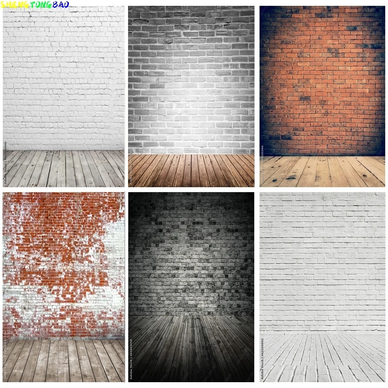 

Vintage Brick Wall Wood Floor Photography Backdrops Portrait Photo Background Studio Prop ZXX-02