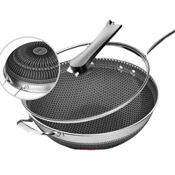 Non-Stick Stainless Steel Honeycomb Pan for Gas and Induction Cooktops, 32cm/34cm