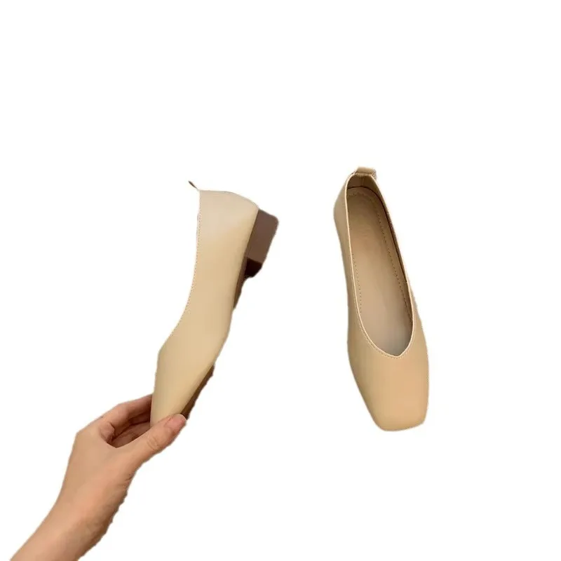 

Women Increased Height 6cm Shoes Soft Bottom Flat Heel Square Head Comfortable Grandmother Style Footwear