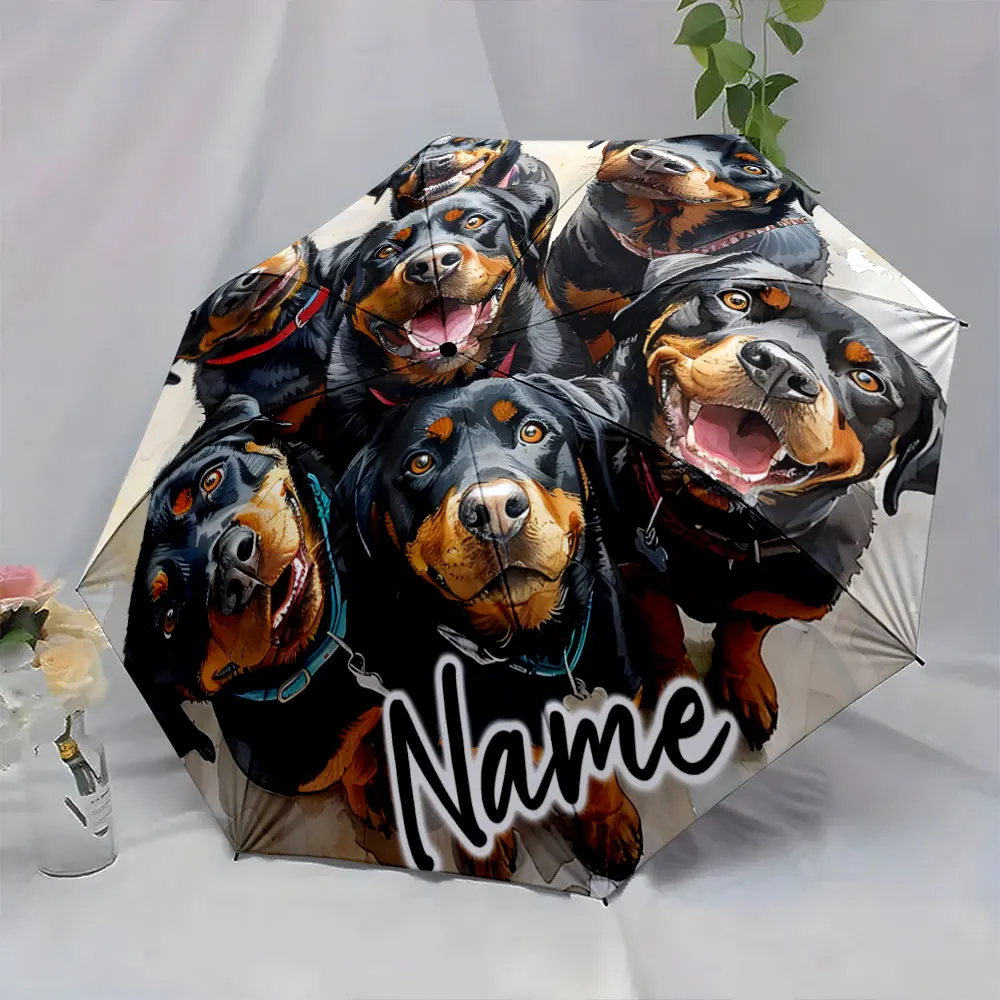 Custom Name  Dogs Pattern Printed Umbrella Brightens Your Day Print 8 Iron Ribs Folding Umbrella Auto-Open Fashion Sunshade