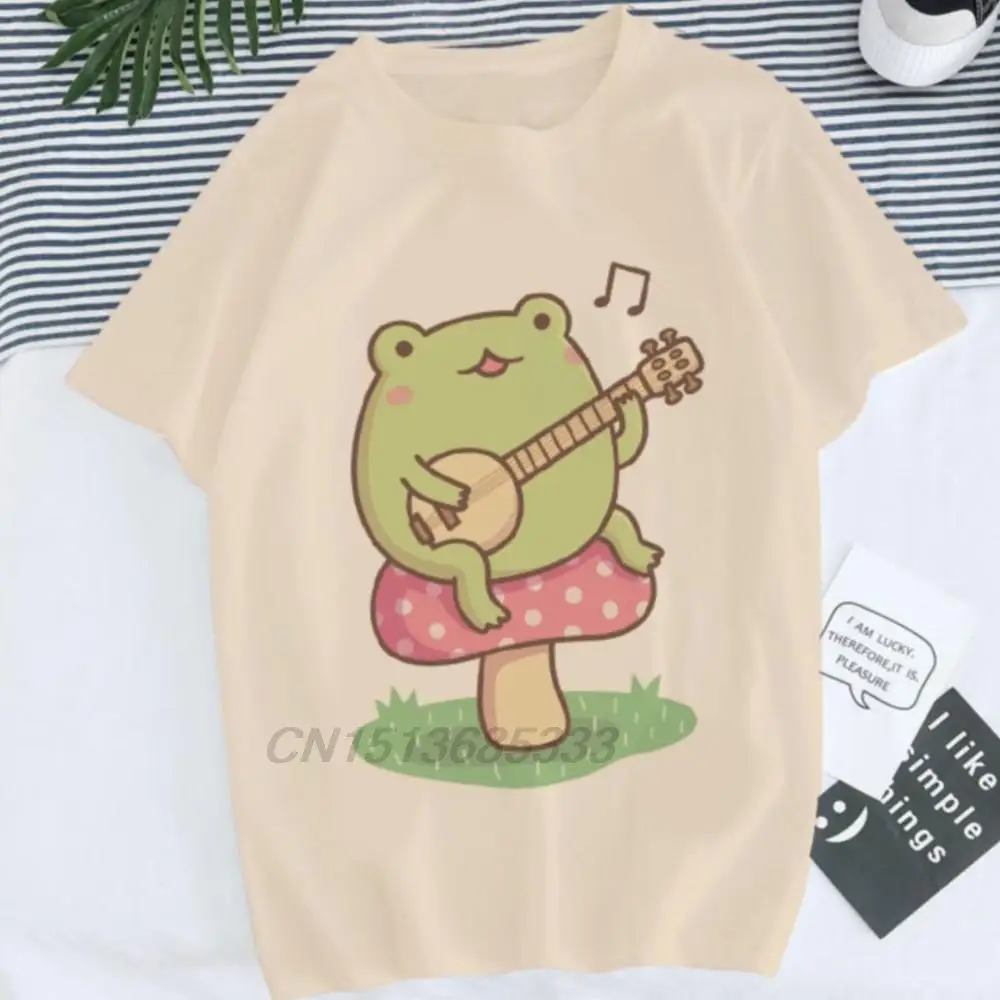 Frog Playing Guitar Funny Women T-shirts Mushroom Bubble Milk Tea Graphic Men Vintage Tee Tops Black Stones NaNa Cotton TShirts