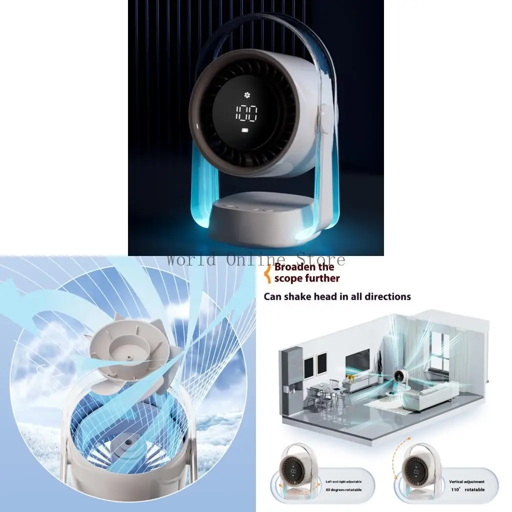 

Rechargeable Desk Fan With 100Speed Oscillation Design Quiet Operation Blue Night Light USB Powered Table Coolers 87HC