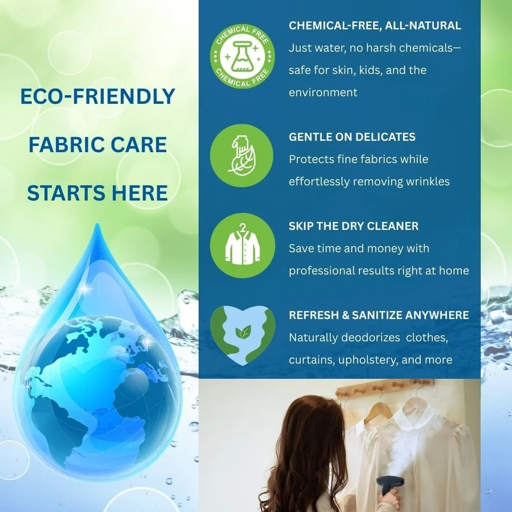 مُبخّر ملابس قائم قوي بقدرة 1500 وات مع خزان 1.8 لتر، عمود قابل للتعديل وعجلات لف، حركة سهلة، تبخير مستمر 60