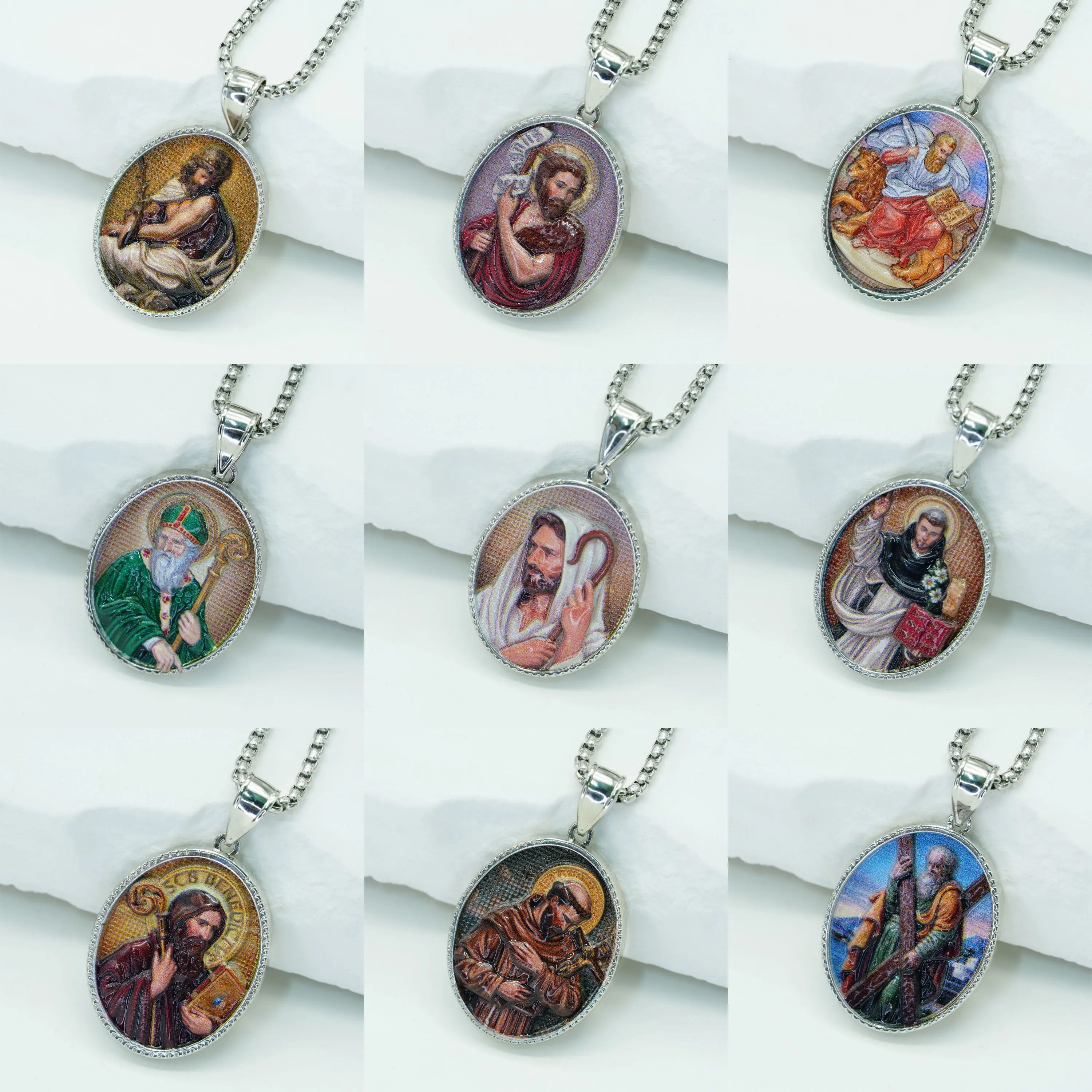 Vintage Painted Oval Art Portrait Pendant Necklace Ladies Men Exquisite Jewelry Travel Party Anniversary Birthday Gift