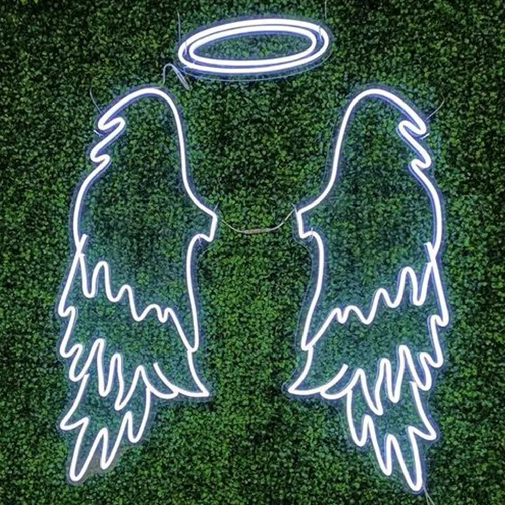 Asas de anjo LED Neon Sign, Acrílico Wall Art Light Decor, Home Party Artwork, Wedding Night Light, Aniversário, Personalizado