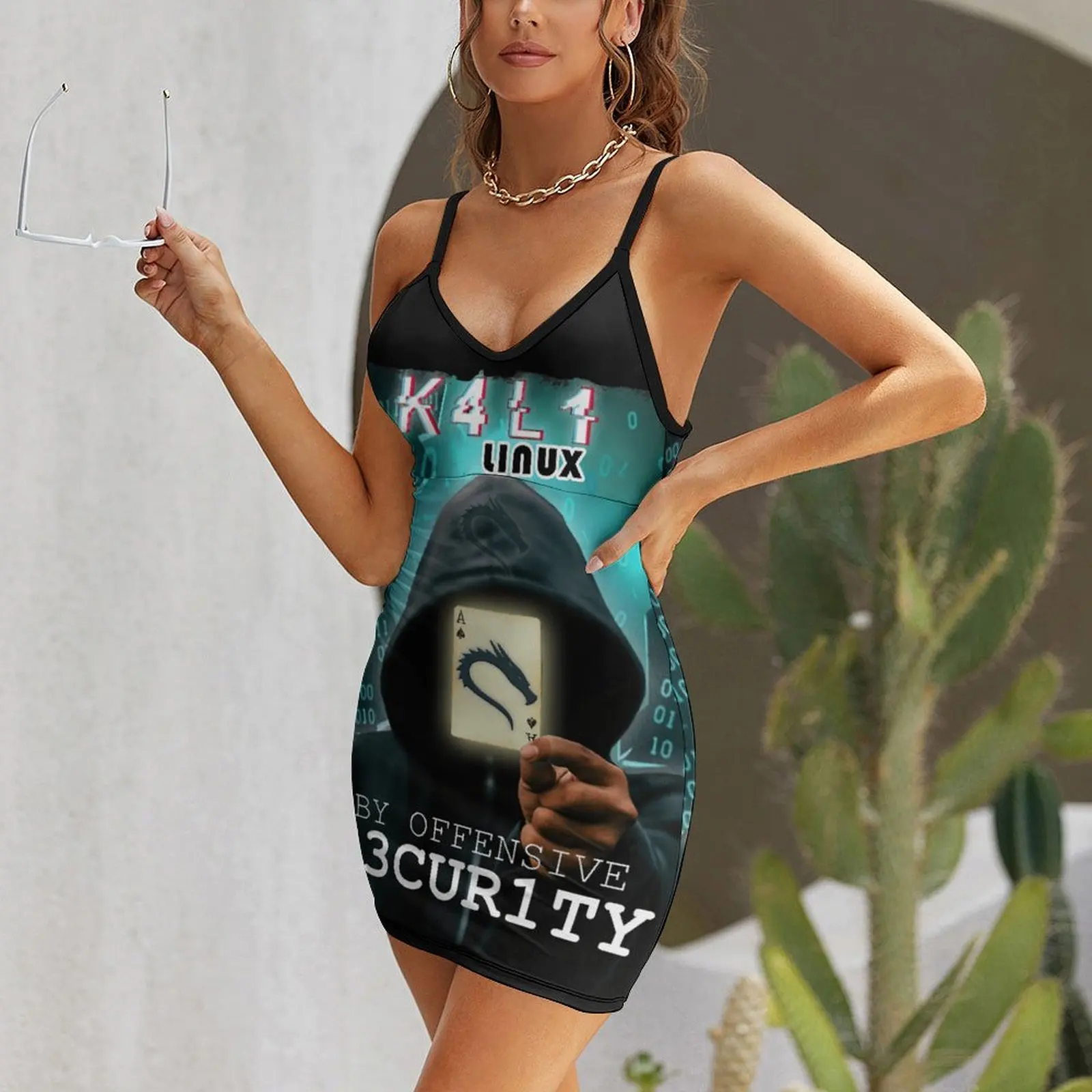 تي شيرت Linux Kali الغريب نشط للبيع فستان نسائي بحمالة فكاهي وحفلات جرافيك ملابس نسائية فستان إبداعي
