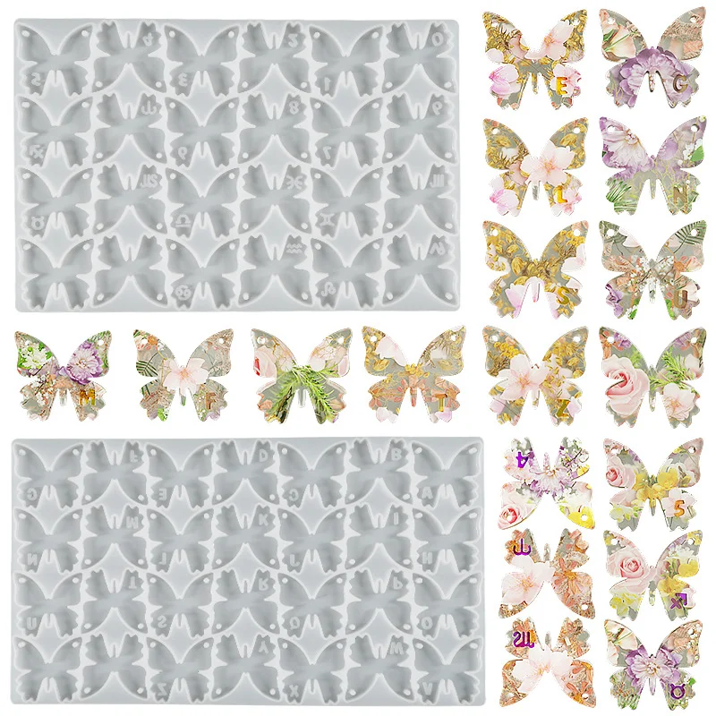 2 otwory Butterfly wisiorki żywica epoksydowa formy silikonowe 26 liter formy ozdobne wisiorki narzędzie jubilerskie dla DIY bransoletka naszyjnik