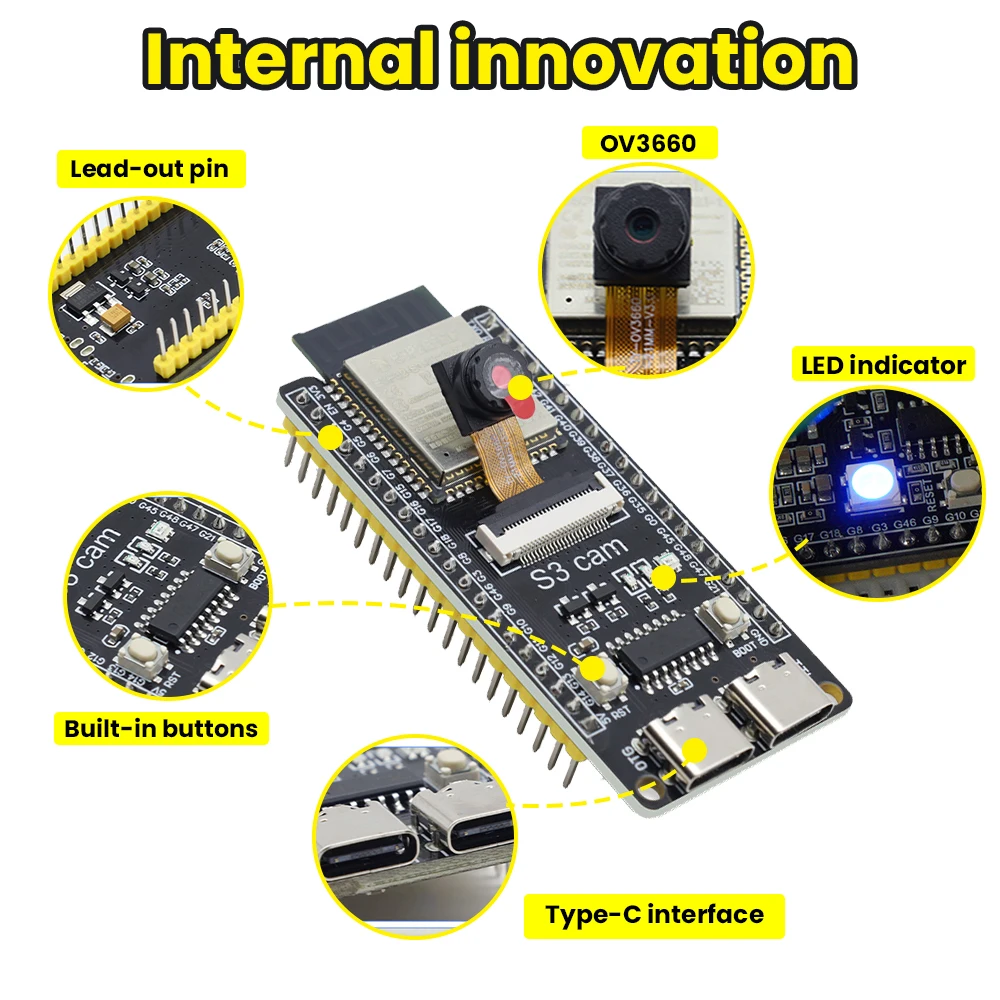 Picture 5: 1-3PCS Keyestudio N16R8 ESP32-S3 CAM Board with OV3660 Camera+Type C USB Cable for Arduino ESP32 Programming DIY Projects