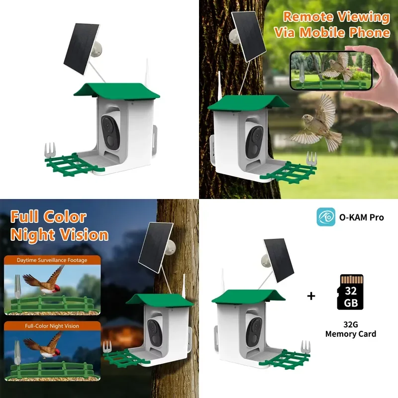Smart waterproof bird feeder camera AI bird recognition, solar power supply, best-selling 2304x1296 resolution, voice